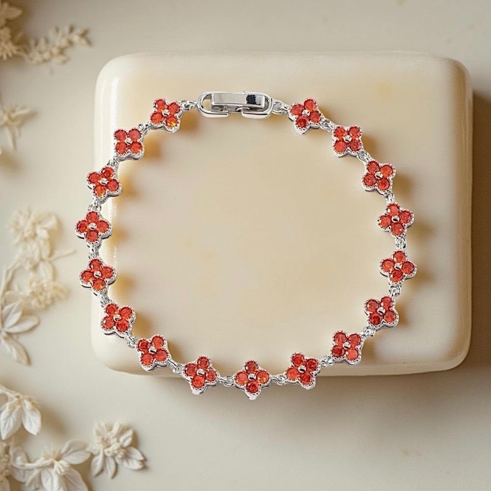Orange Floral Sparkly Silver Plated Bracelet for small wrist